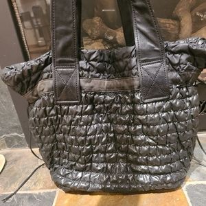 Kooba Luxury Black Puffed Leather Oversized Shoulder Bag Purse with drawstring